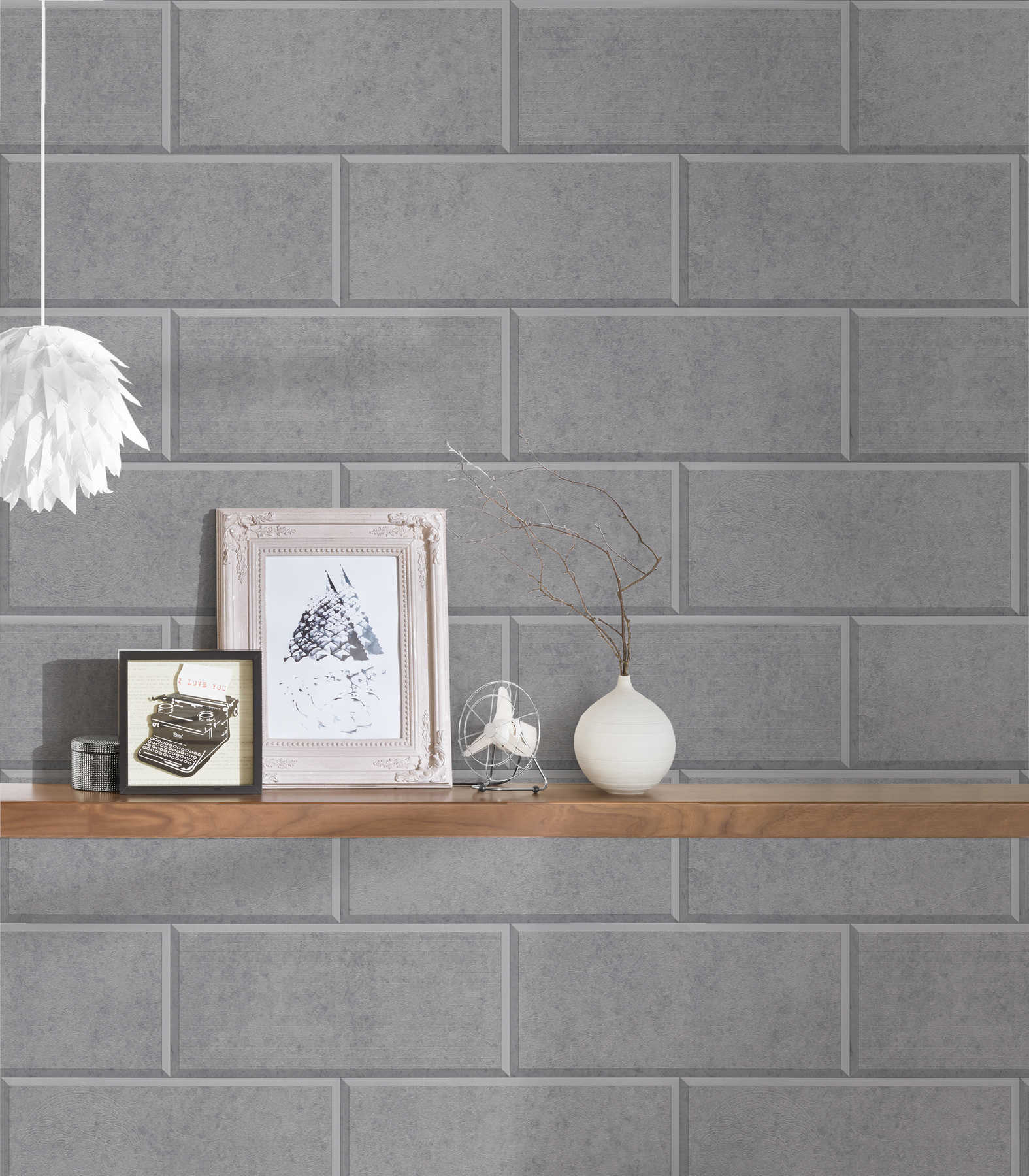            Behang 3D stenen muur ontwerp met betonnen stenen - Grijs
        