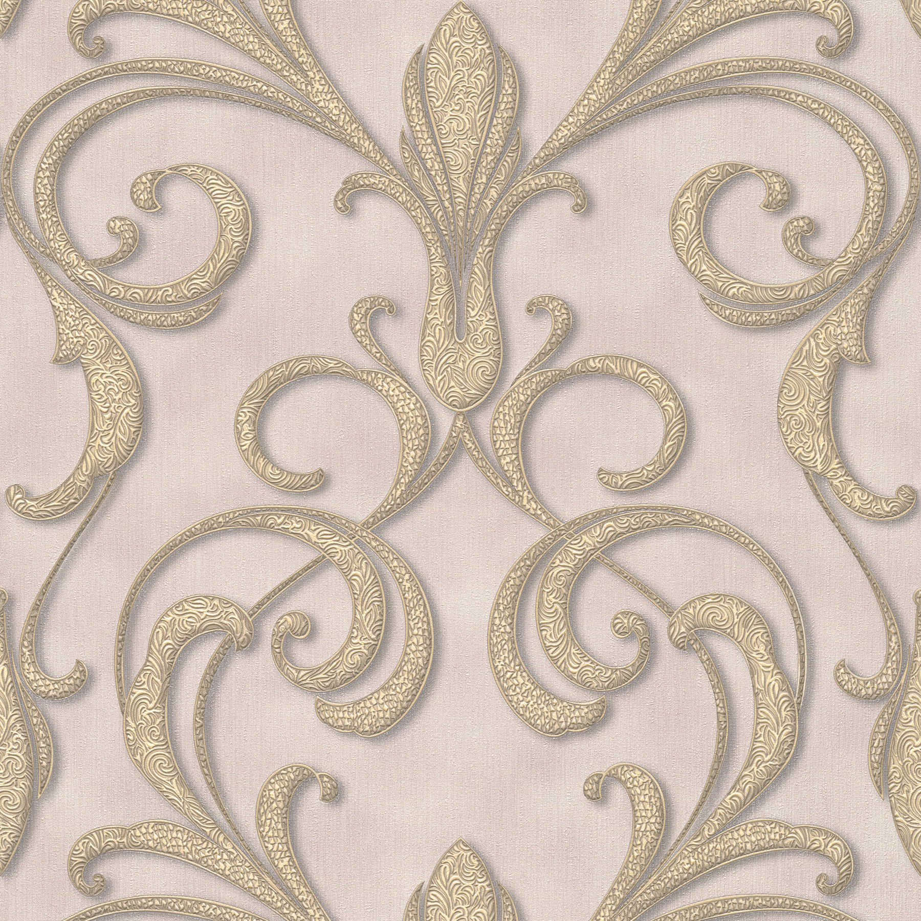 Papel pintado ornamento de filigrana en estilo barroco - oro, púrpura, marrón
