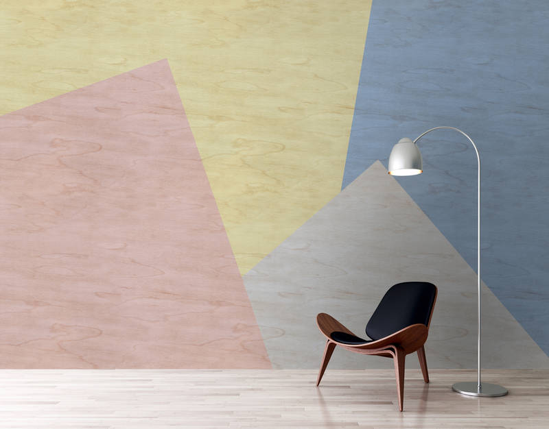             Inaly 3 - Abstract, colourful wallpaper - plywood structure - Beige, Blue | Matt smooth fleece
        