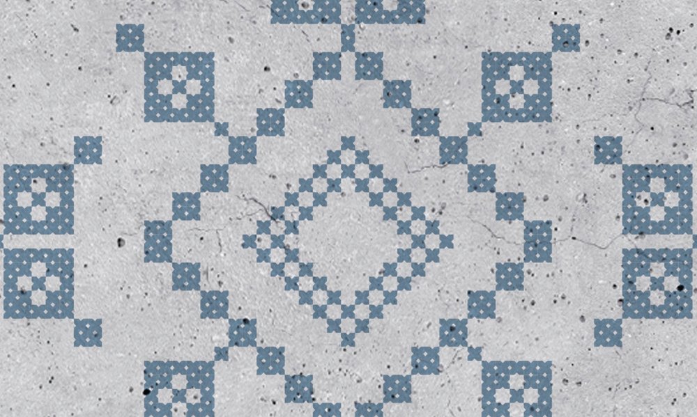             Scandinavian embroidery pattern mural - grey, blue
        