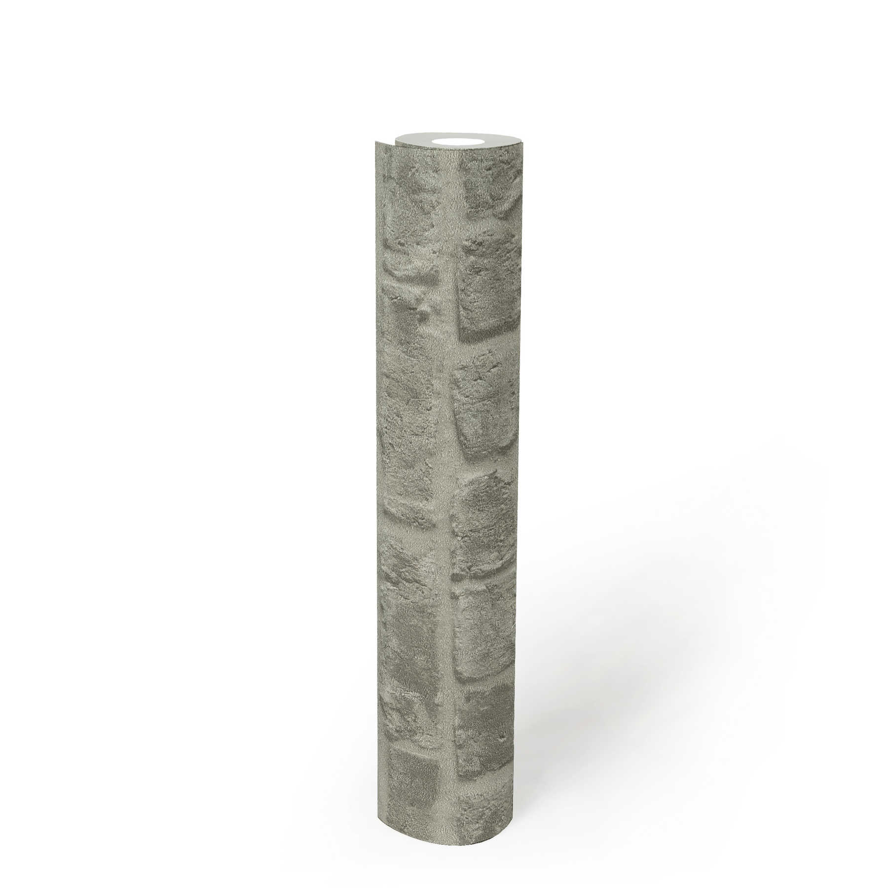             Carta da parati effetto pietra grigio scuro muratura di mattoni - grigio
        