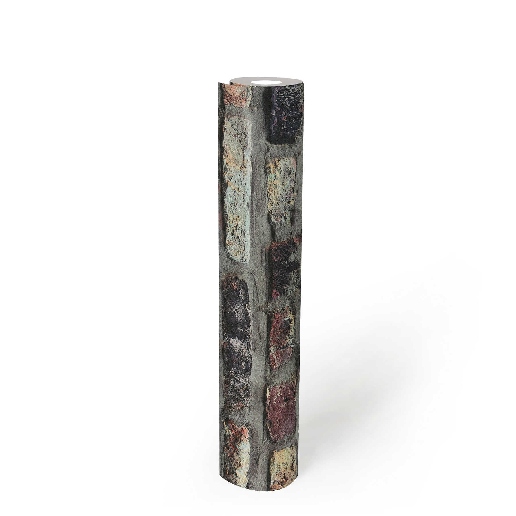             Papel pintado de piedra de ladrillo rústico en estilo industrial - marrón, gris, beige
        