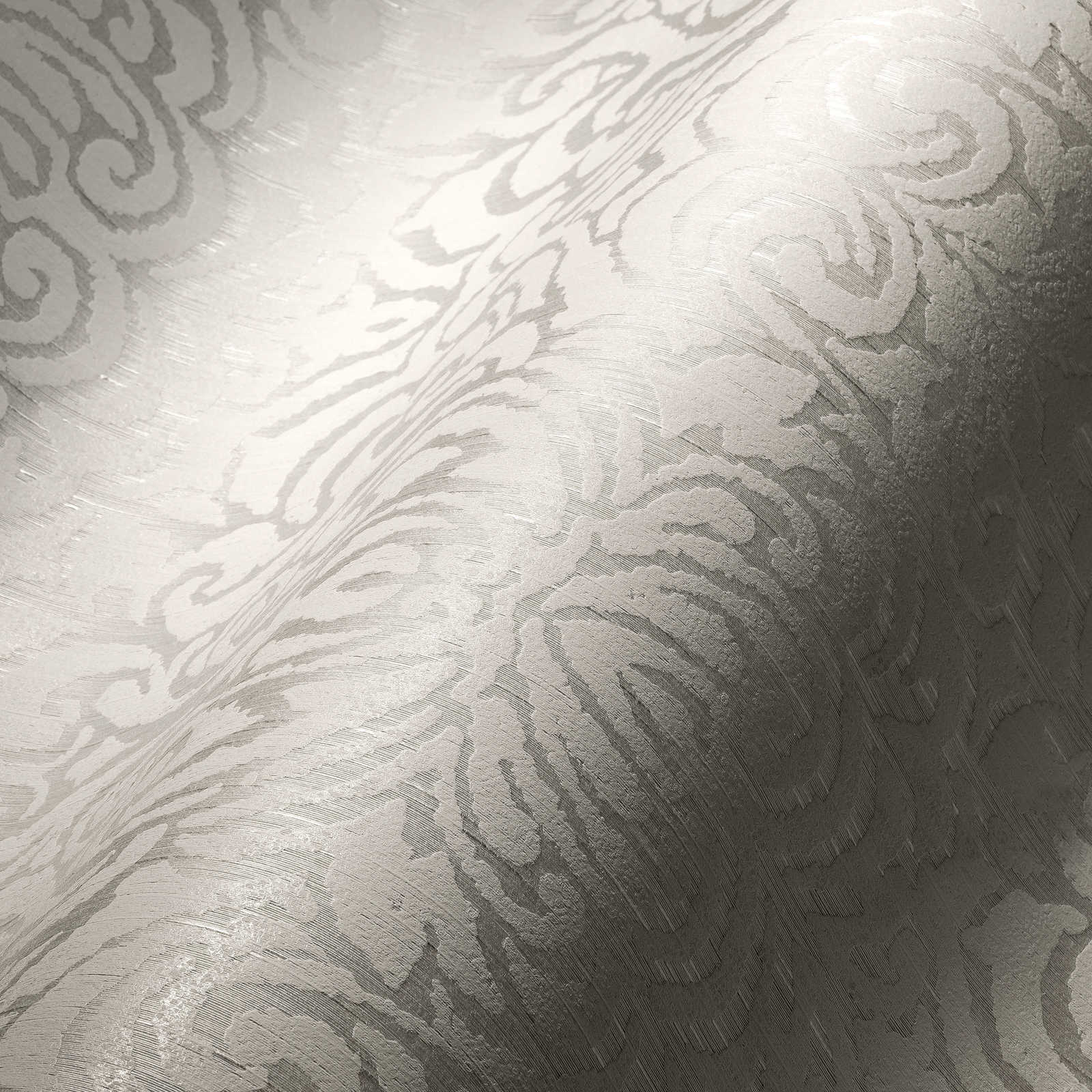             Bright texture wallpaper used look ornaments in vintage style - white
        