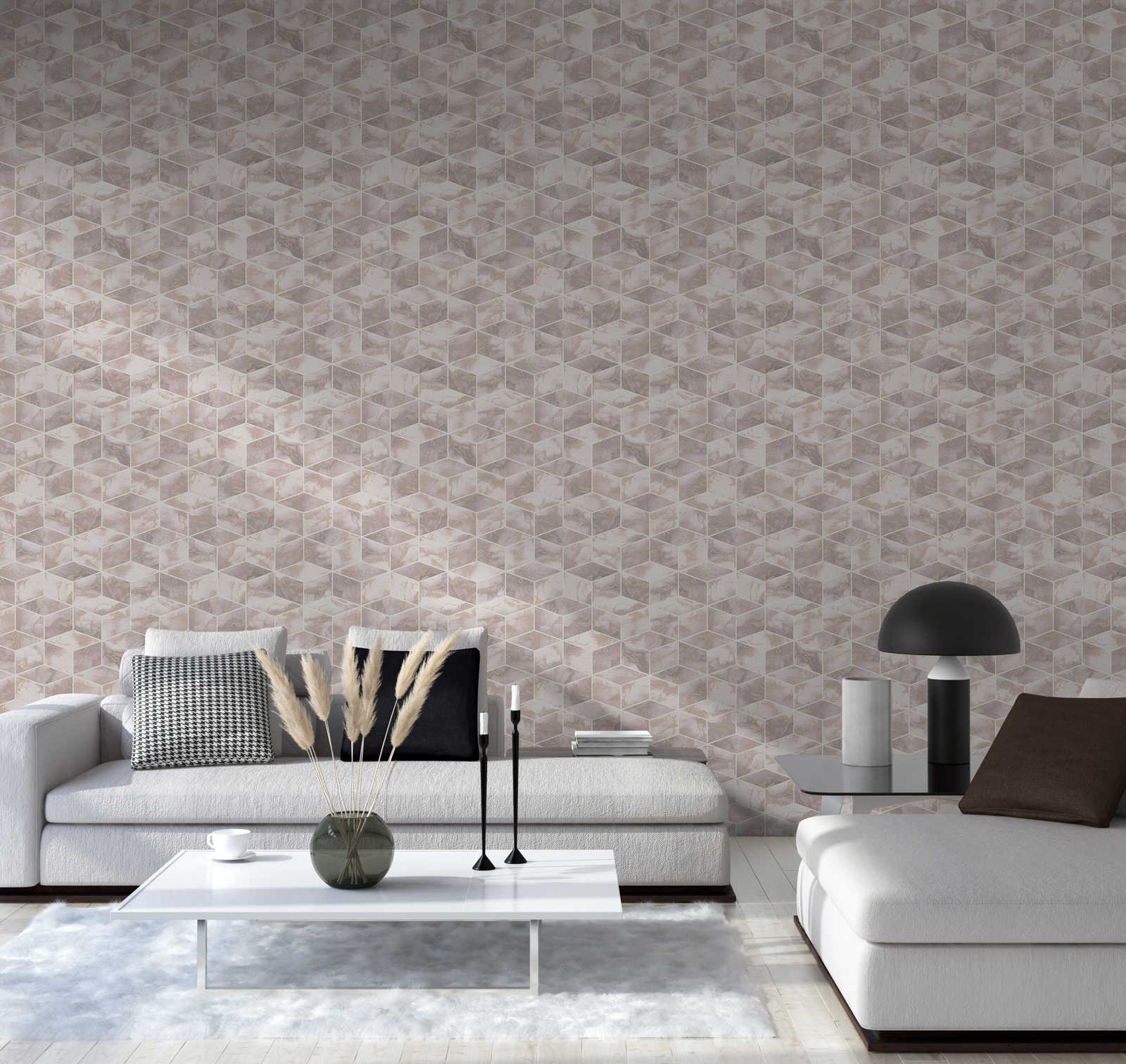             Tile wallpaper with marble & metallic effect - metallic, pink, white
        