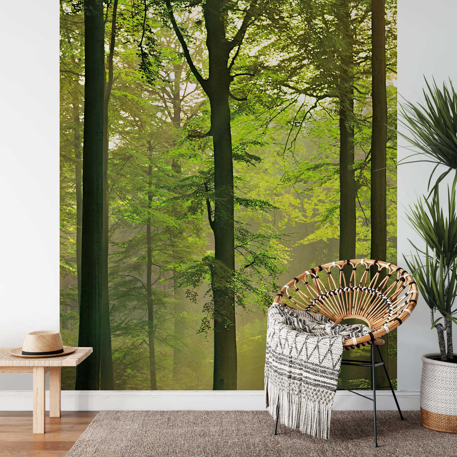             Papier peint panoramique motif forêt verte en format vertical
        