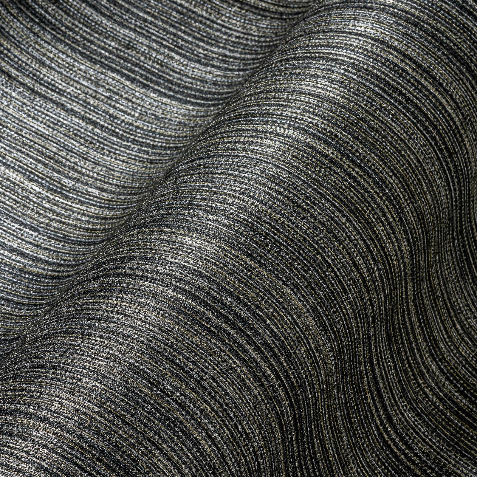             Wallpaper with textile design and line effect - black
        