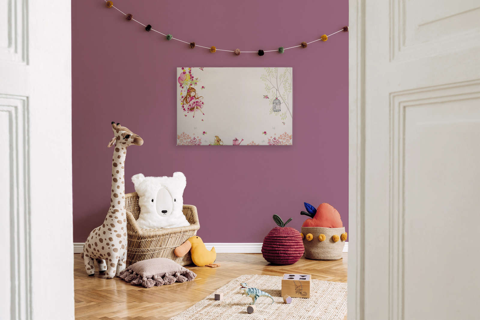             Canvas painting Nursery with princess on swing and animals - 0,90 m x 0,60 m
        