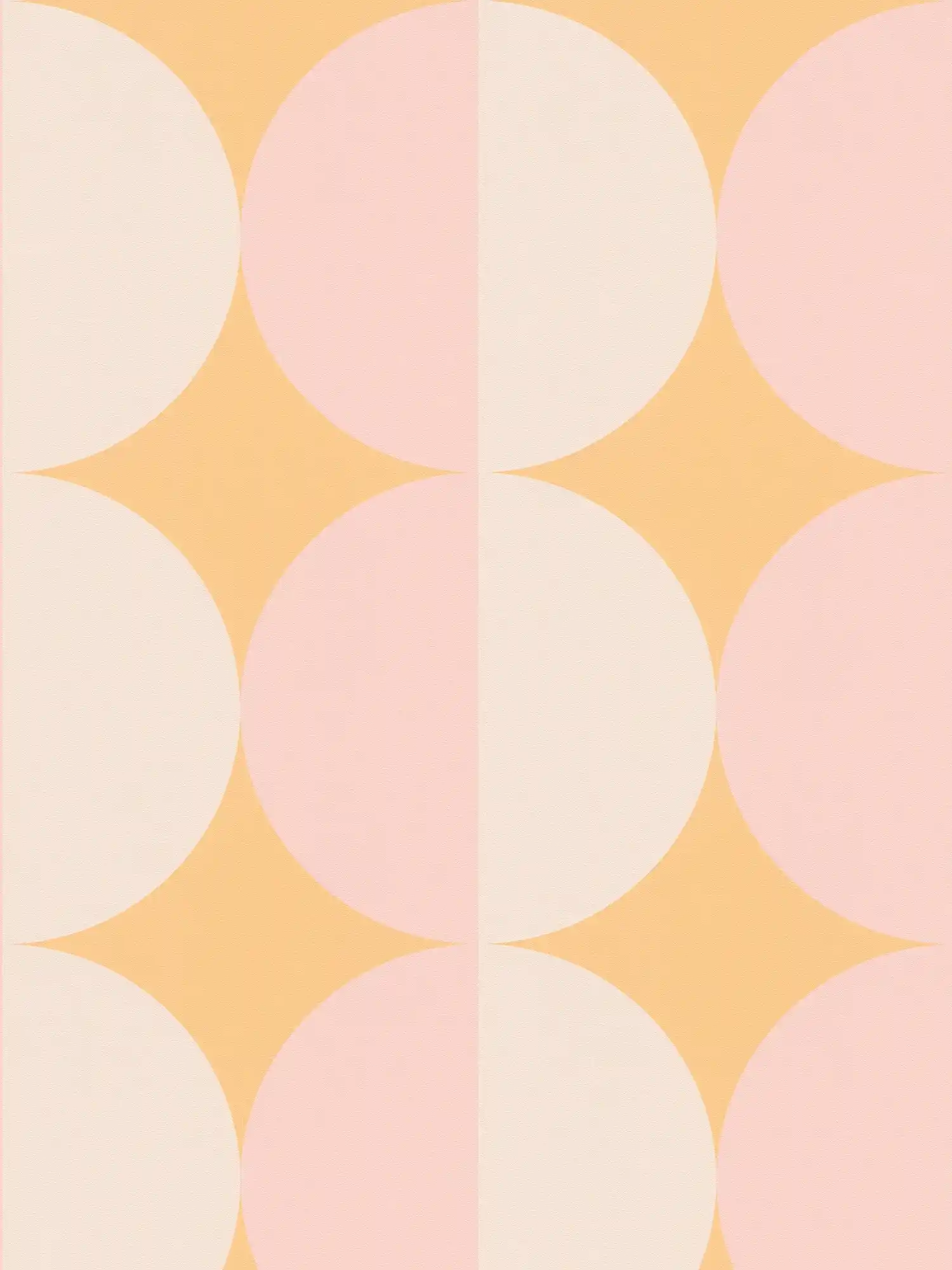 Papel pintado no tejido con diseño retro circular - naranja, beige, rosa

