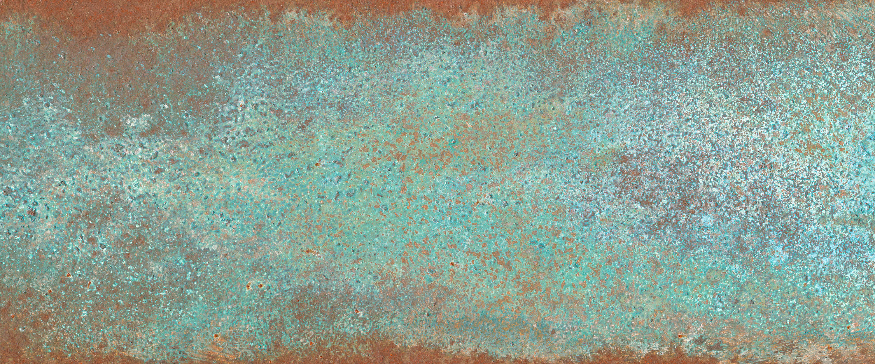             Papier peint panoramique aspect métal patine turquoise avec rouille
        