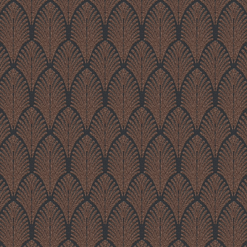             Pattern wallpaper metallic design in art deco style - copper, black
        