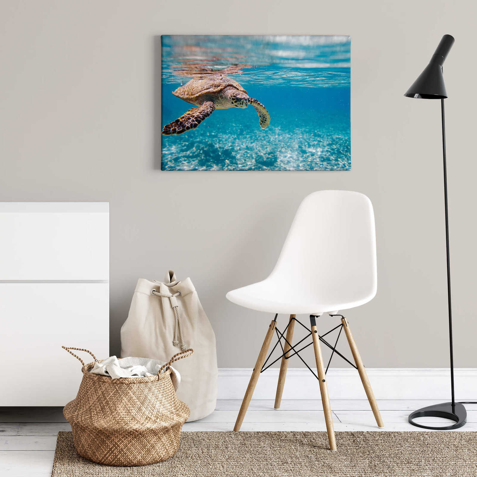             Underwater canvas print with turtle – blue
        