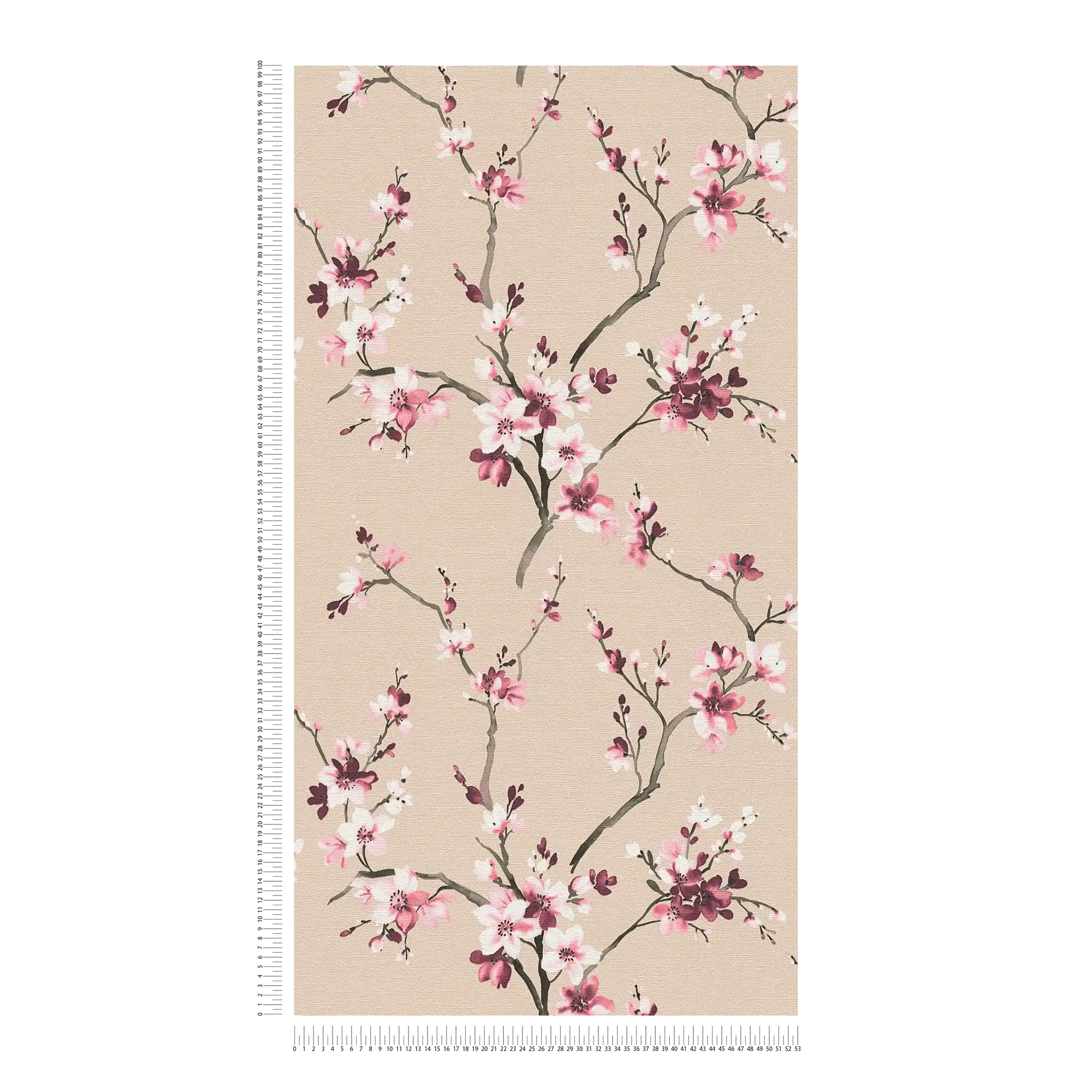             Pink floral wallpaper with watercolour flowers & branches
        