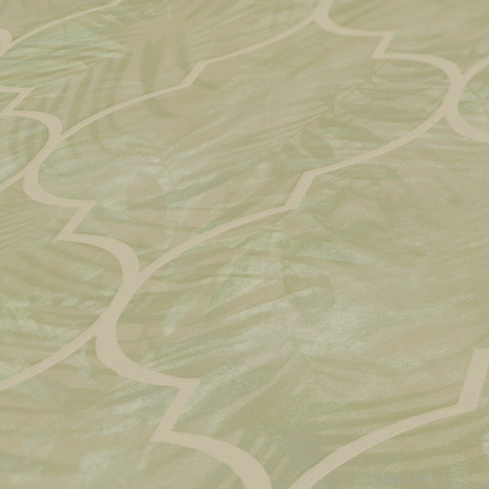             papier peint en papier floral à feuilles avec ornement carrelage - beige
        