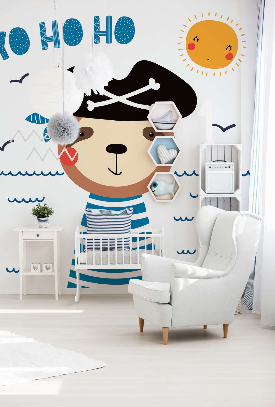             Papel pintado con foto de oso pirata para habitación infantil - Material sin tejer liso y ligeramente brillante
        