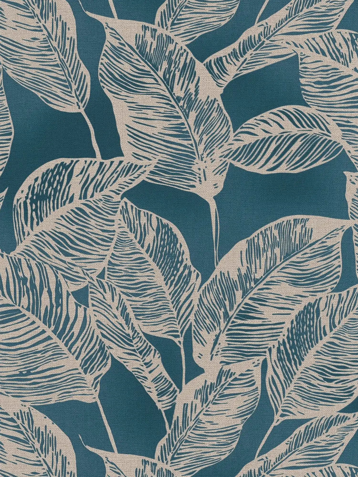Papier peint intissé avec motif de feuilles sans PVC - bleu, marron
