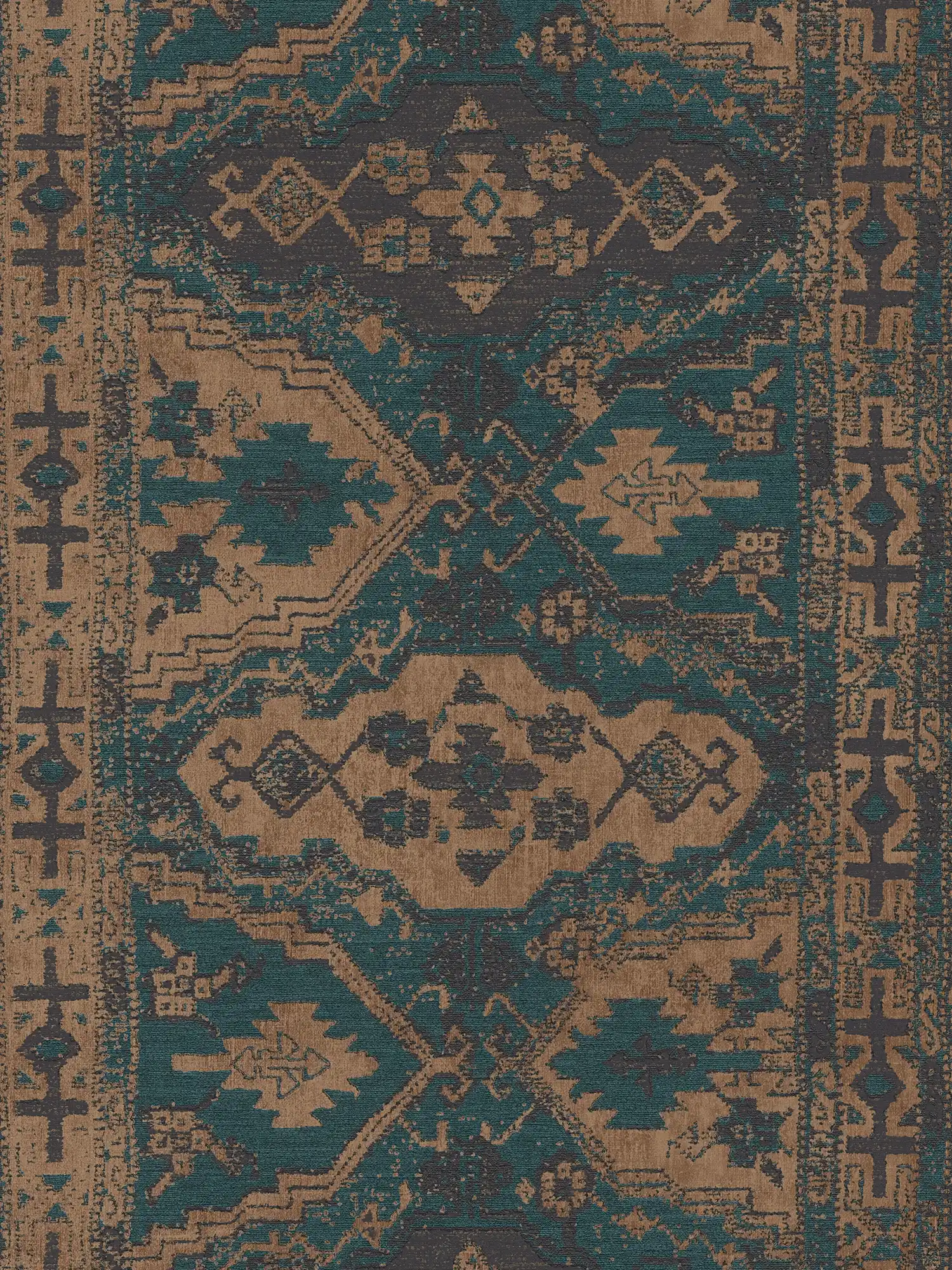 Non-woven wallpaper oriental design elements - blue, green, black
