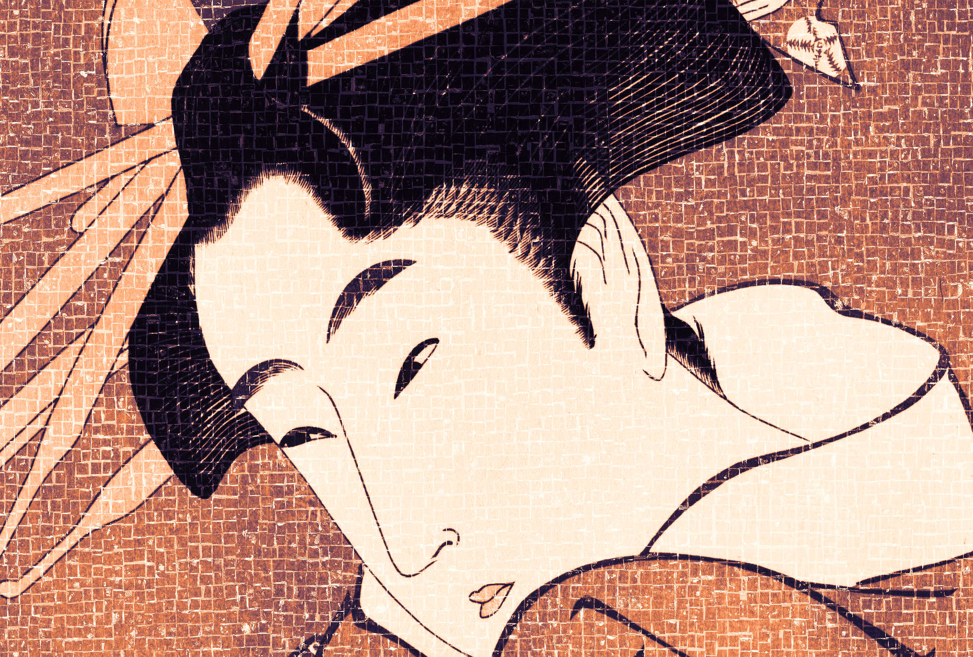             Papier peint panoramique Samurai, design asiatique style pixel - orange, crème, noir
        