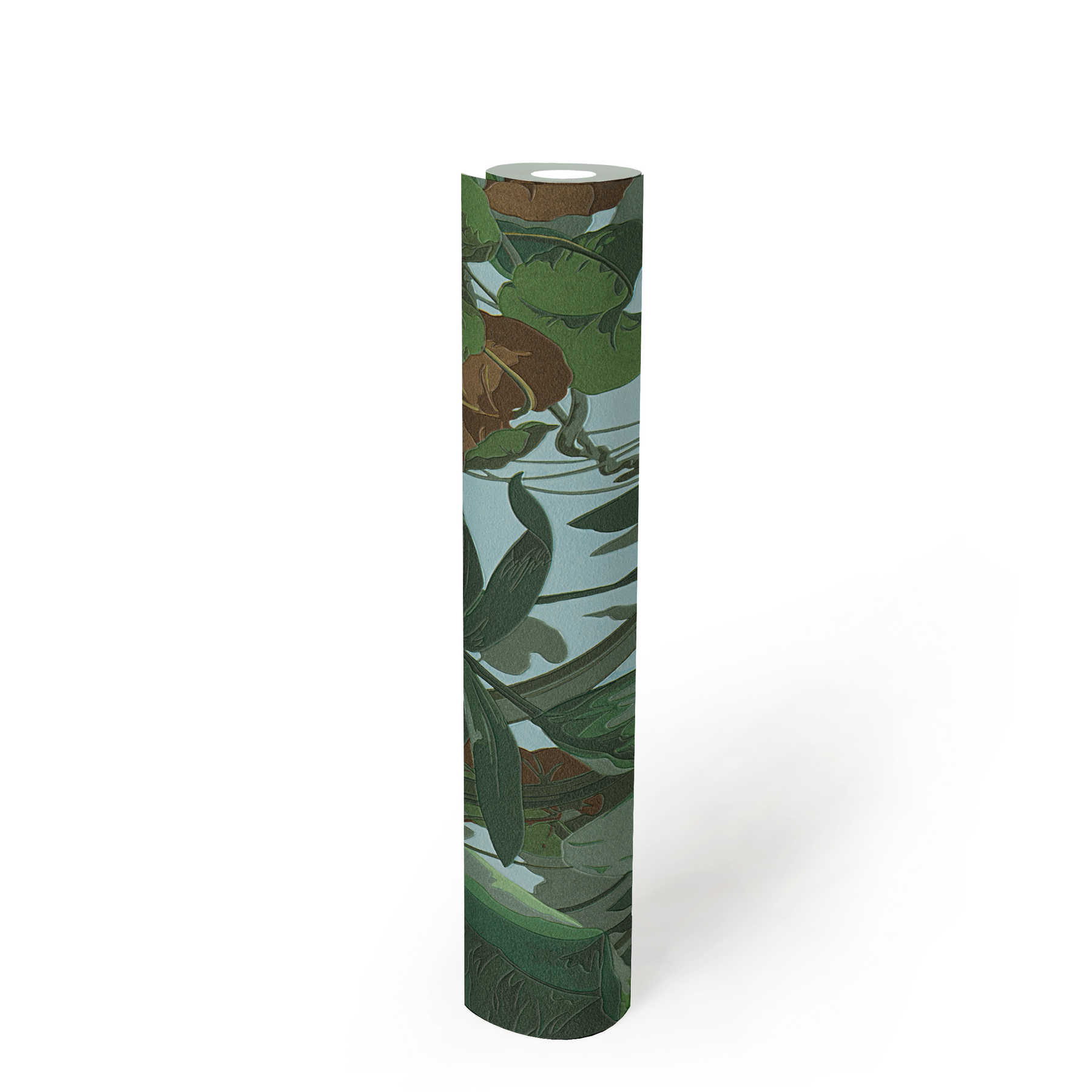             Papier peint jungle avec forêt de feuilles & fourrés verts - vert, marron
        