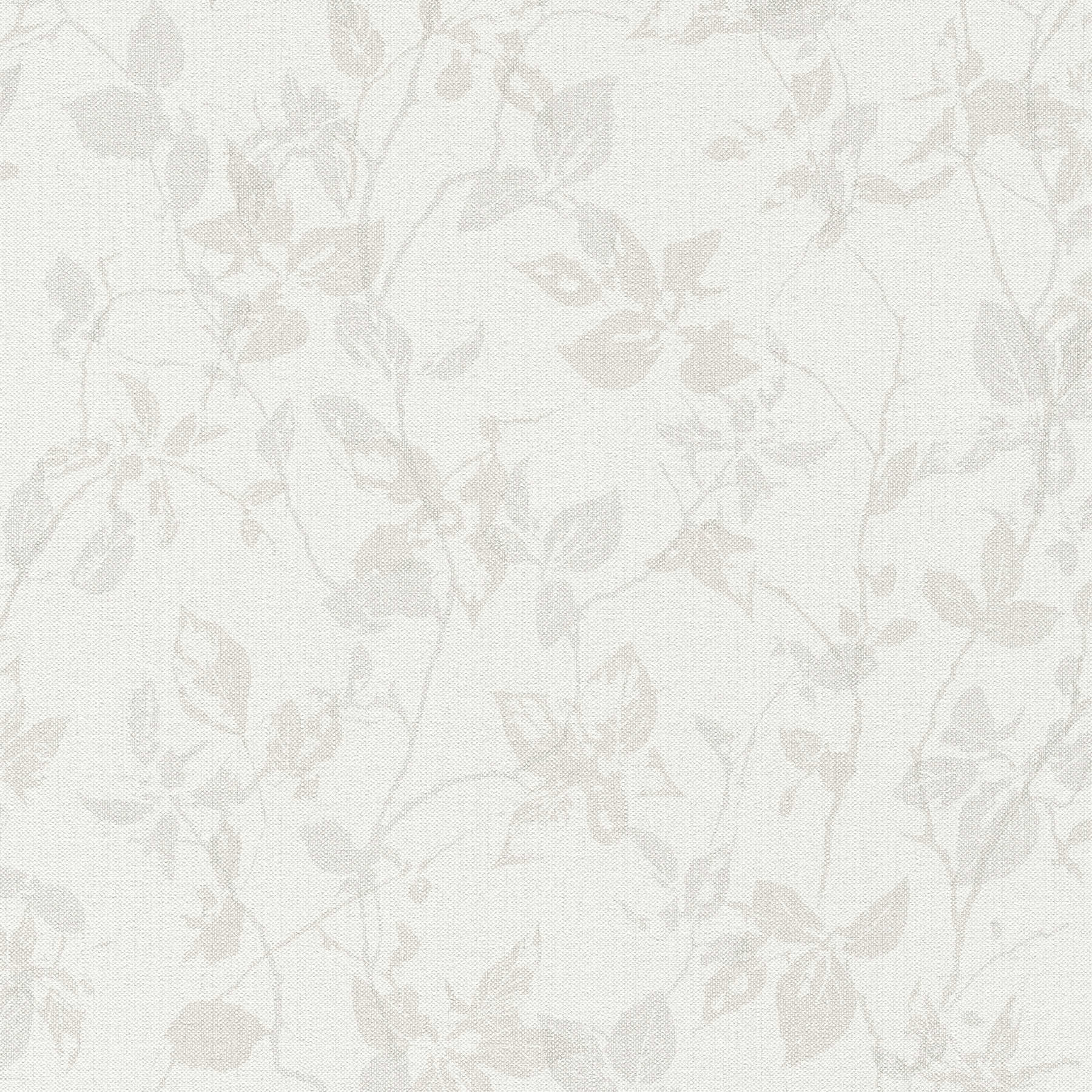 Wallpaper with leaf motif & linen look - beige, grey
