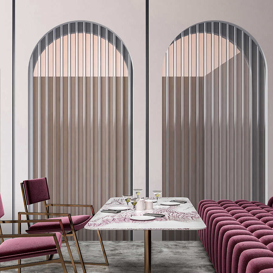         Escape Room 2 - mural modern architecture round arch grey & pink
    