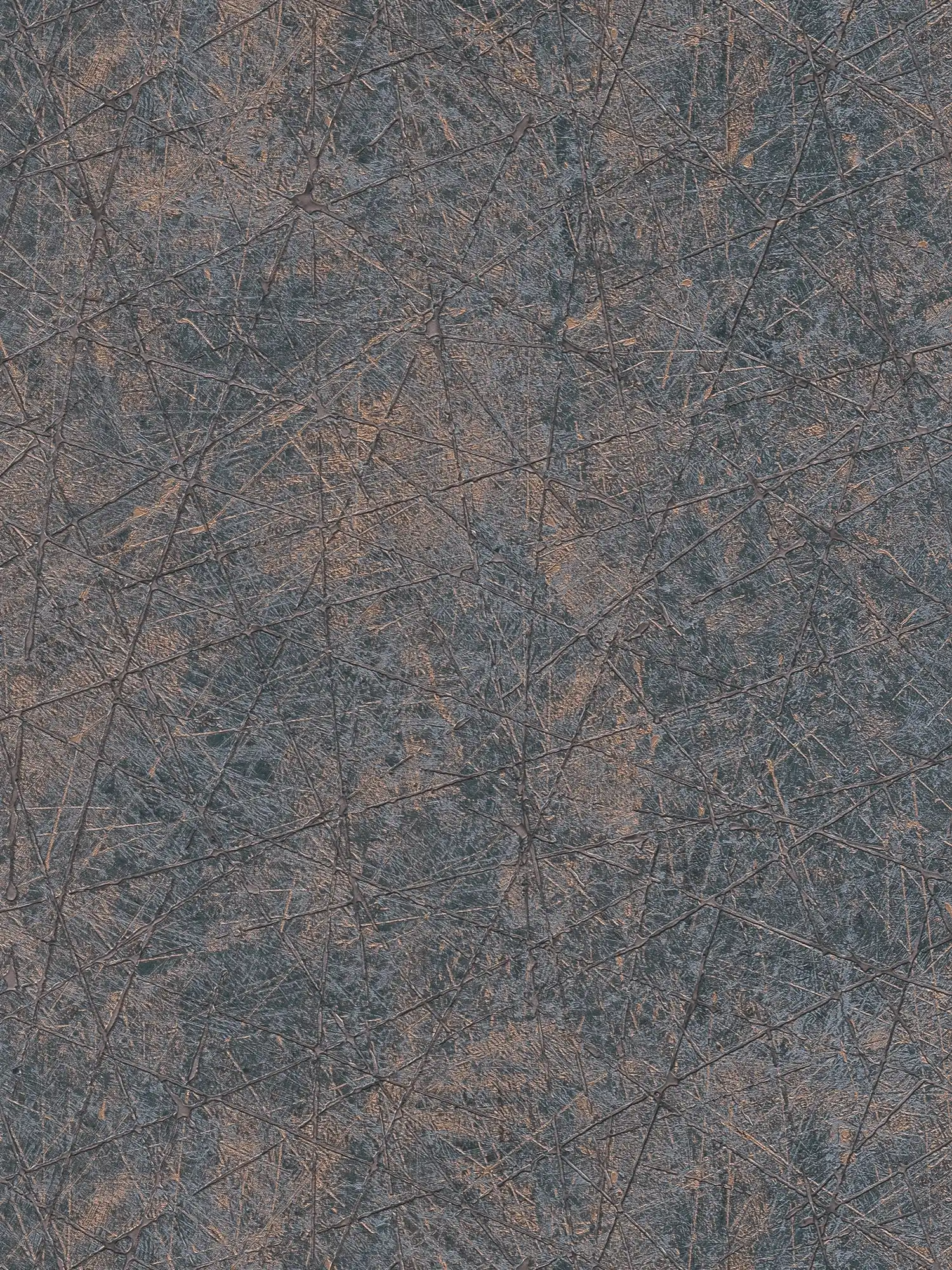Metallic-look non-woven wallpaper with graphic line pattern - black, bronze
