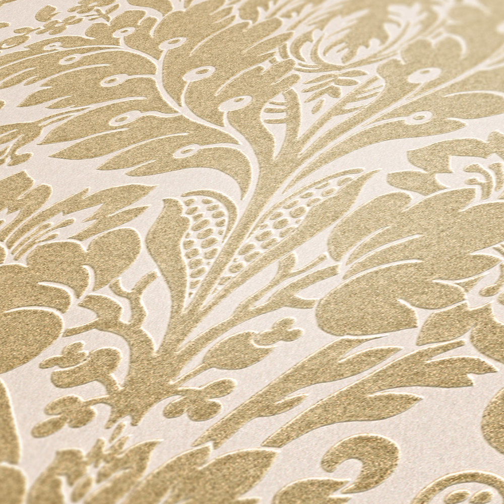            Baroque wallpaper gold ornaments floral with structure embossing
        