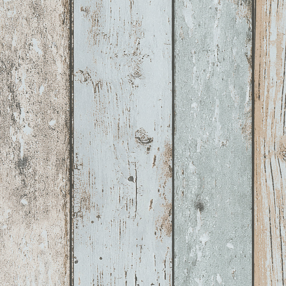             Wooden wallpaper shabby chic & boho style - blue, brown
        