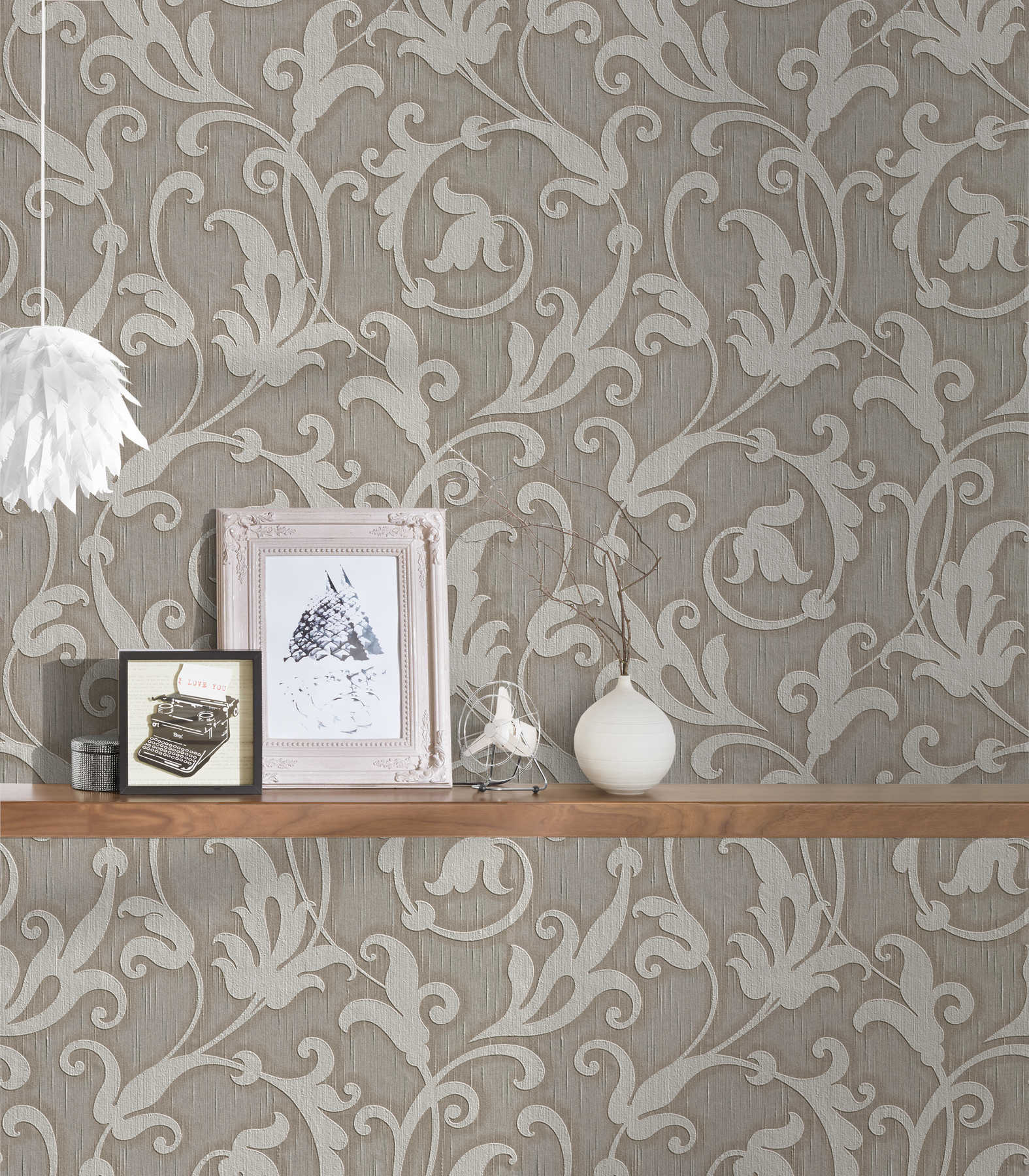             Premium ornament wallpaper with textile structure & embossed pattern - grey, brown
        