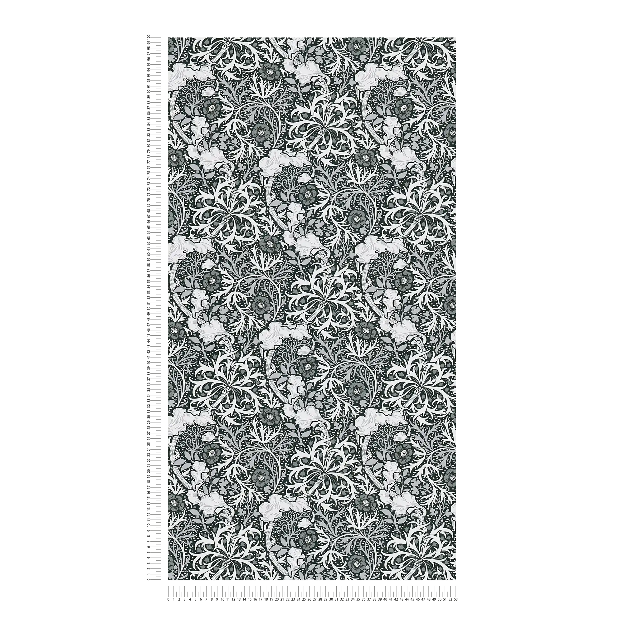             Vliesbehang met bloemmotief ranken en bloemen - wit, zwart, grijs
        