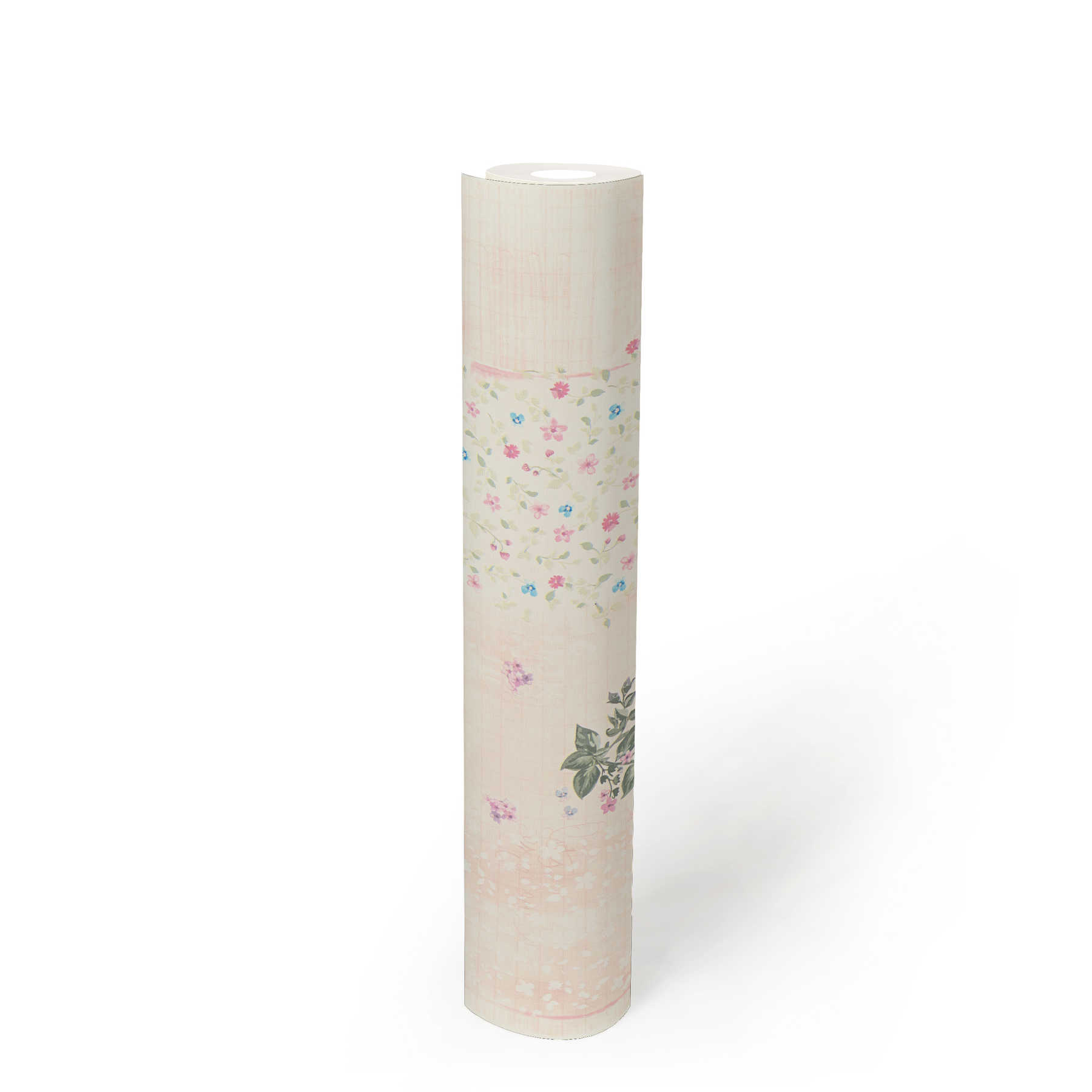             Papel pintado floral con diseño de rayas - multicolor, rosa
        
