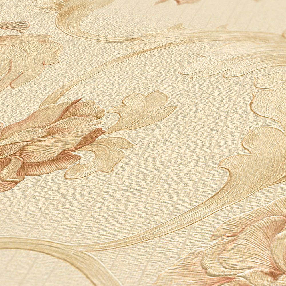            Papel pintado Roses diseño dorado con zarcillos y efecto de estructura - metálico
        
