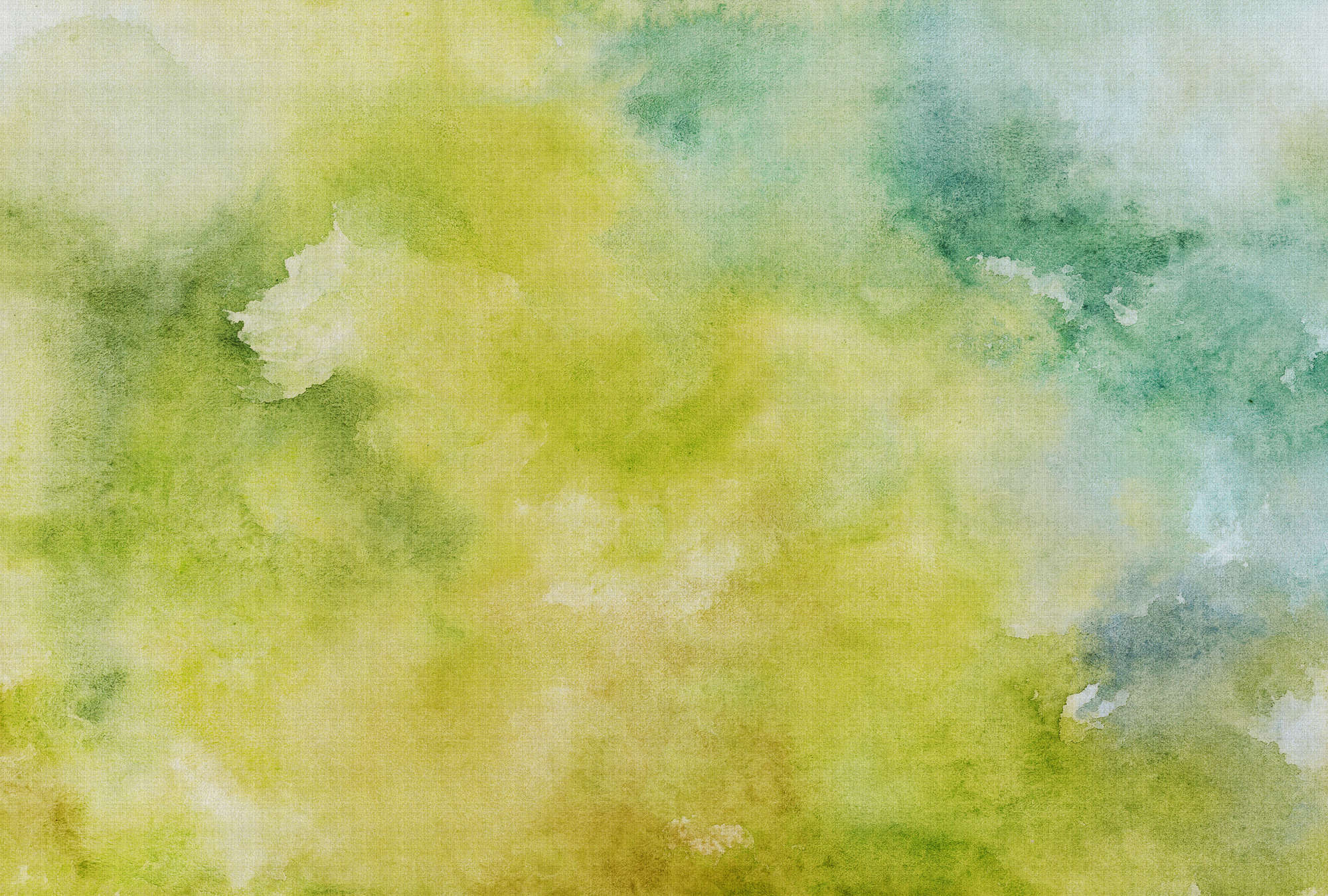             Watercolours 3 - Green watercolour motif as photo wallpaper in natural linen structure - Yellow, Green | Pearl smooth non-woven
        
