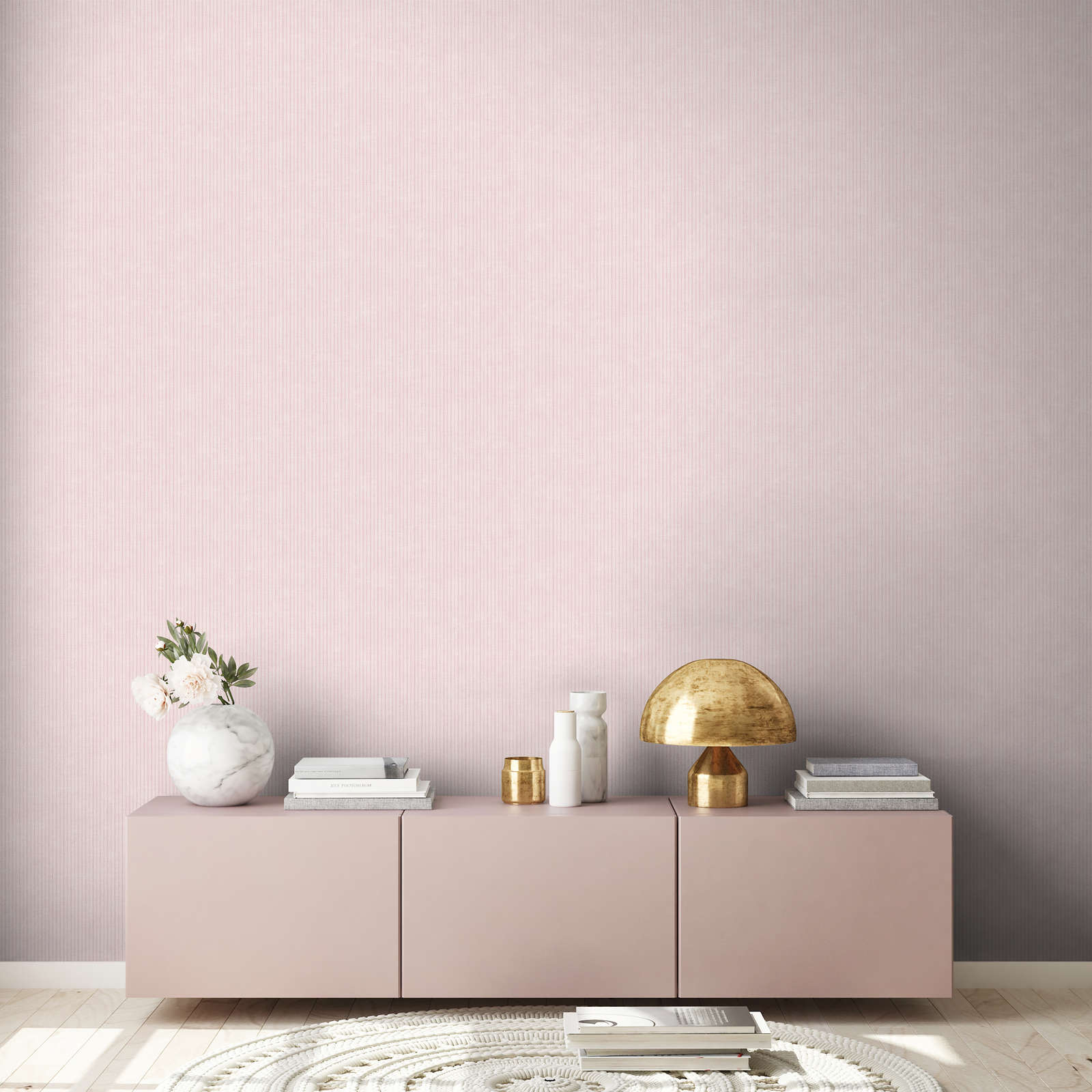             Papel pintado a rayas de estilo rústico - crema, rosa
        