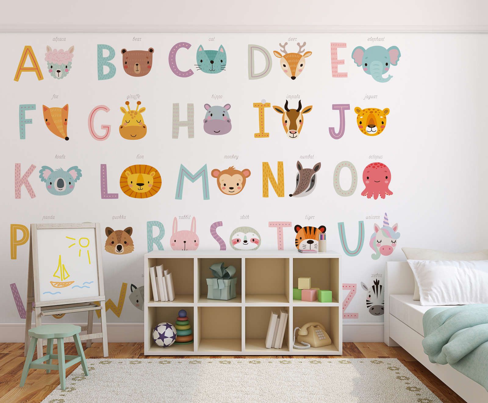             Photo wallpaper ABC with animals and animal names - Smooth & pearlescent fleece
        