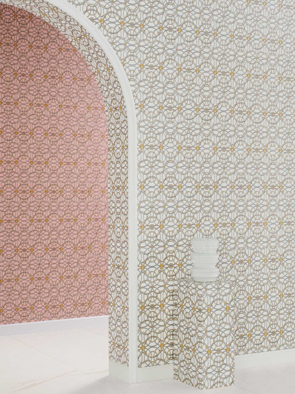             VERSACE Home Papier peint motifs circulaires et Méduse - or, argent, blanc
        