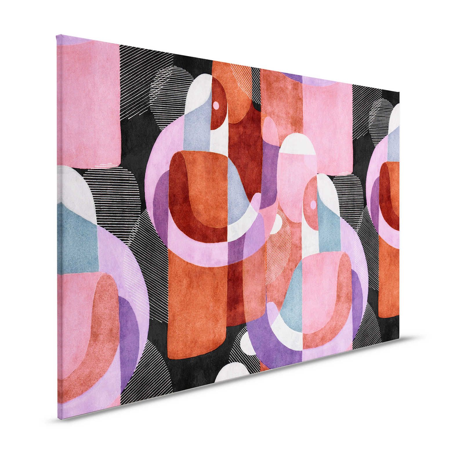 Meeting Place 2 - Quadro su tela con disegno etno astratto in nero e rosa - 1,20 m x 0,80 m
