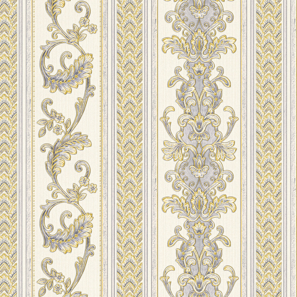             Metallic behang met zilveren & gouden ornamenten - crème
        
