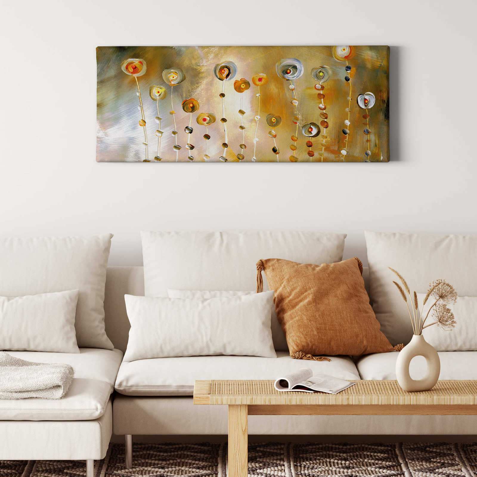             Panorama Canvas schilderij abstracte bloemen door Kiksic - 1,00 m x 0,40 m
        
