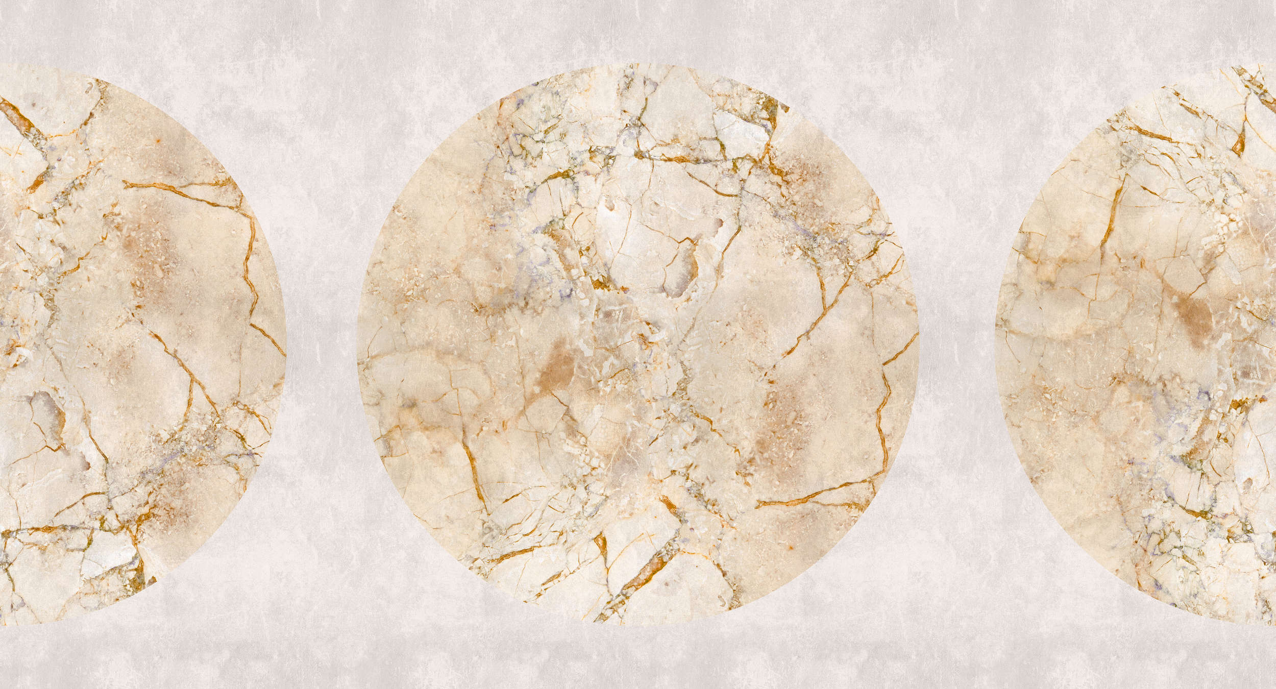             Venus 1 - Papel pintado de mármol dorado con motivo de círculos y aspecto de yeso
        