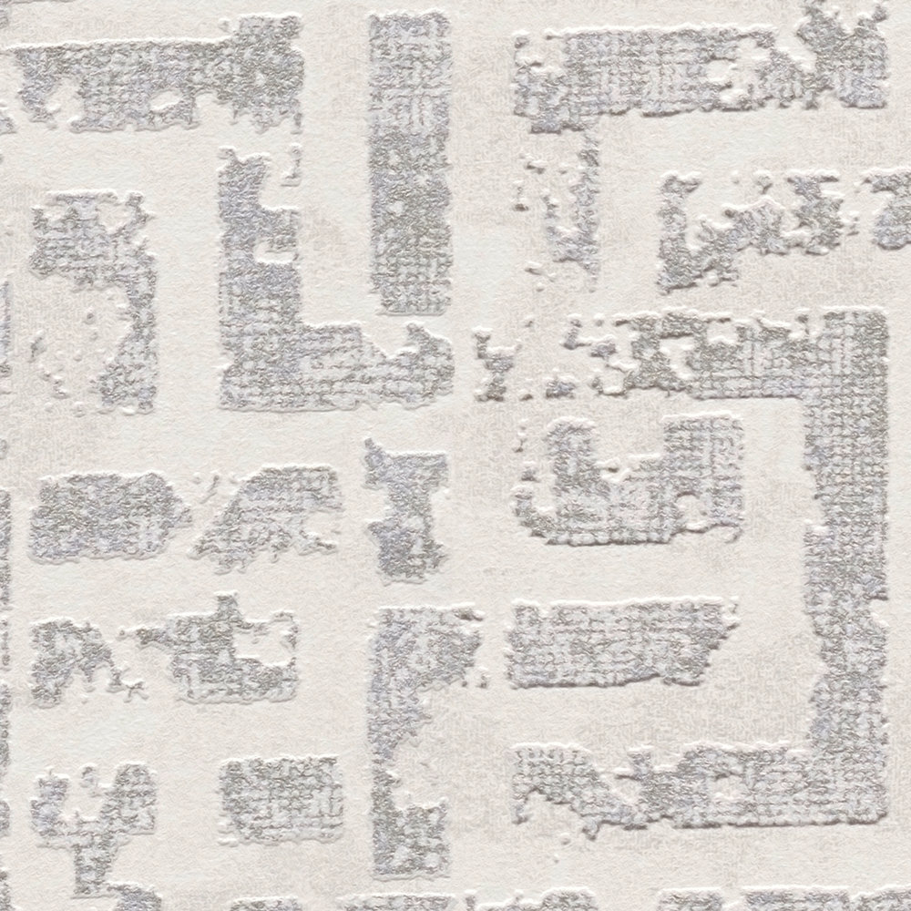             Used look wallpaper with relief pattern - white, metallic, grey
        