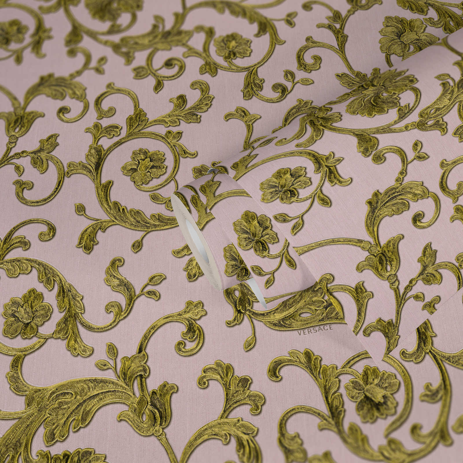             VERSACE wallpaper old gold ornaments floral - pink
        