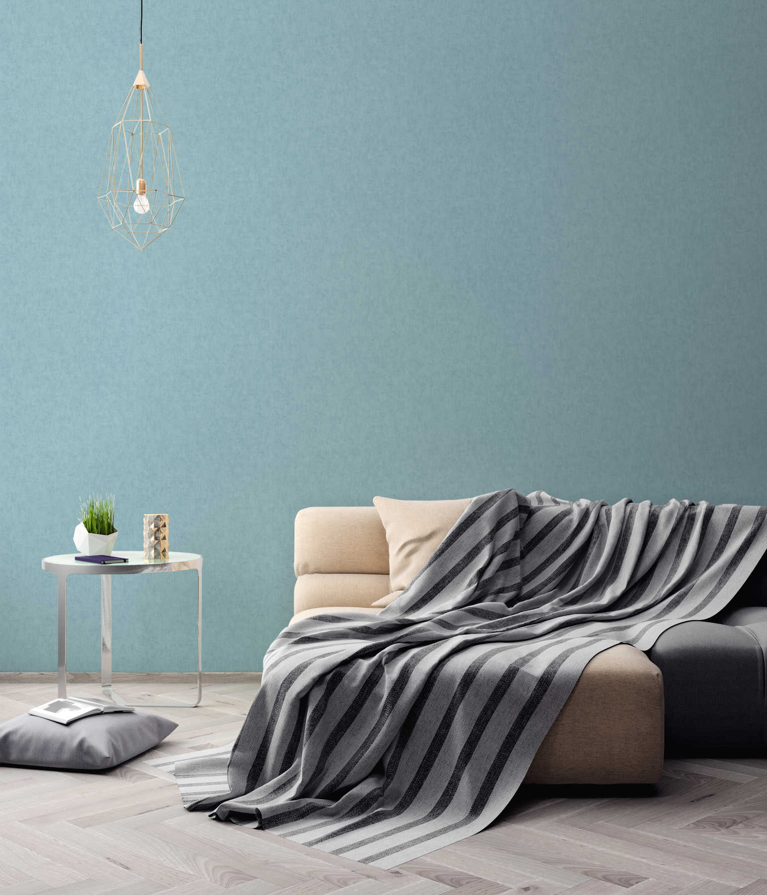             Wallpaper plain, linen look & Scandinavian style - Blue
        