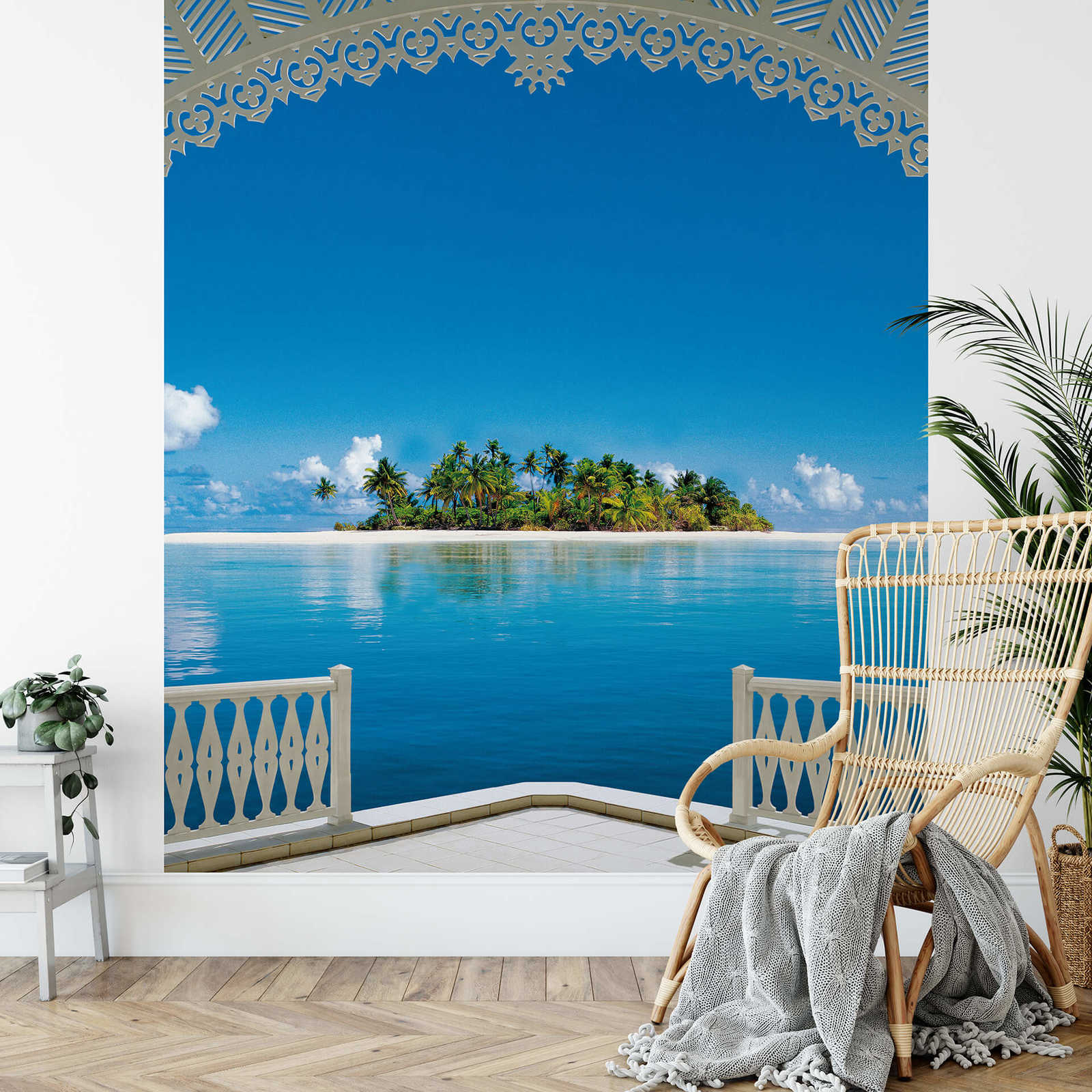             Photo wallpaper tropical island view, portrait format
        