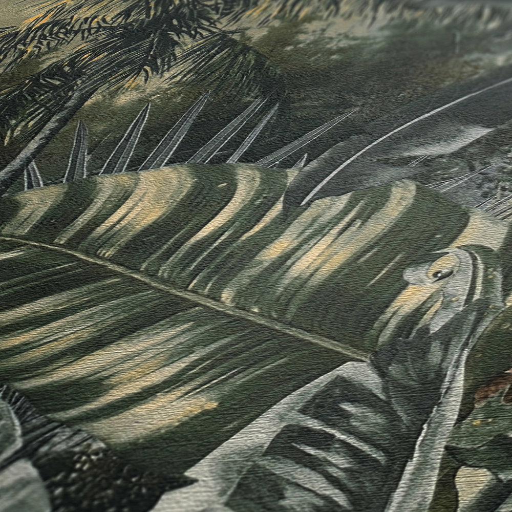             Carta da parati con palme, motivo giungla, stile coloniale moderno - verde
        
