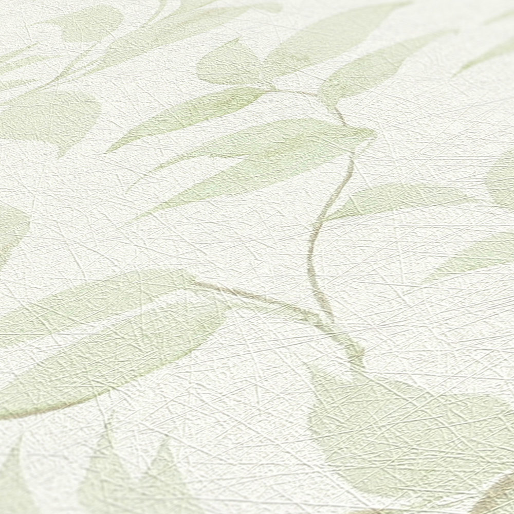             Leaves wallpaper floral shimmer textured - white, green
        