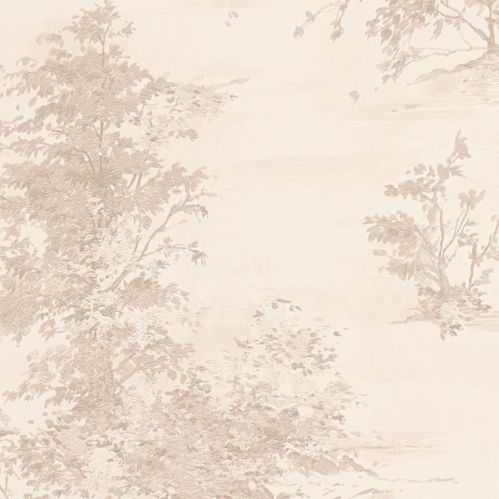             Papier peint campagne de style historique avec motif de paysage - beige, crème, rose
        