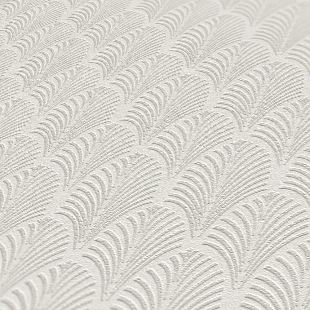             Papier peint à motifs Design métallique style art déco - blanc, argenté
        