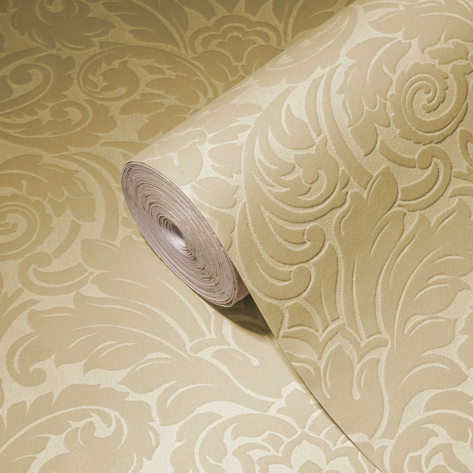             Papier peint baroque avec motif floral & structure 3D - beige
        
