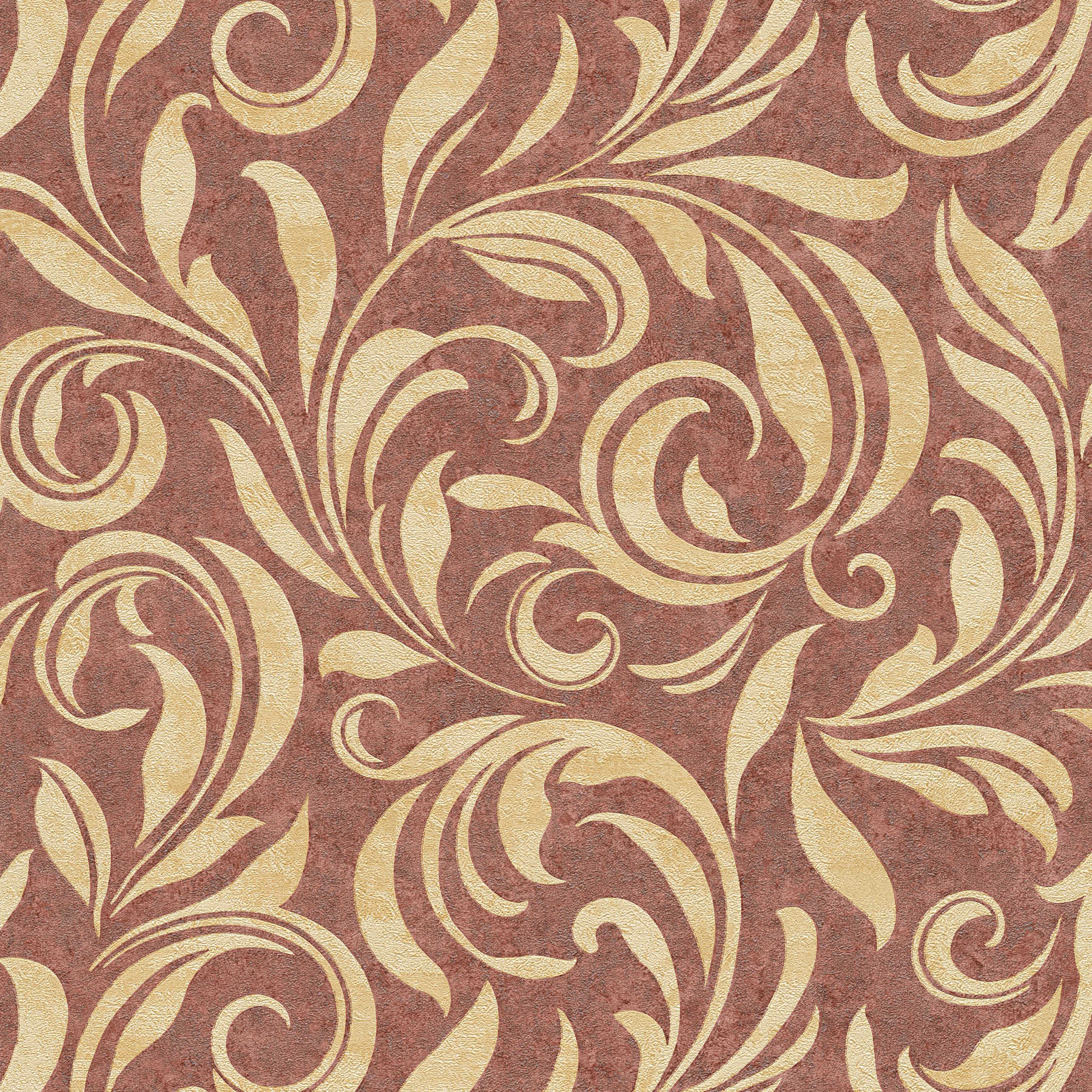 Ornamental wallpaper metallic with structure & colour hatching - red, gold, beige
