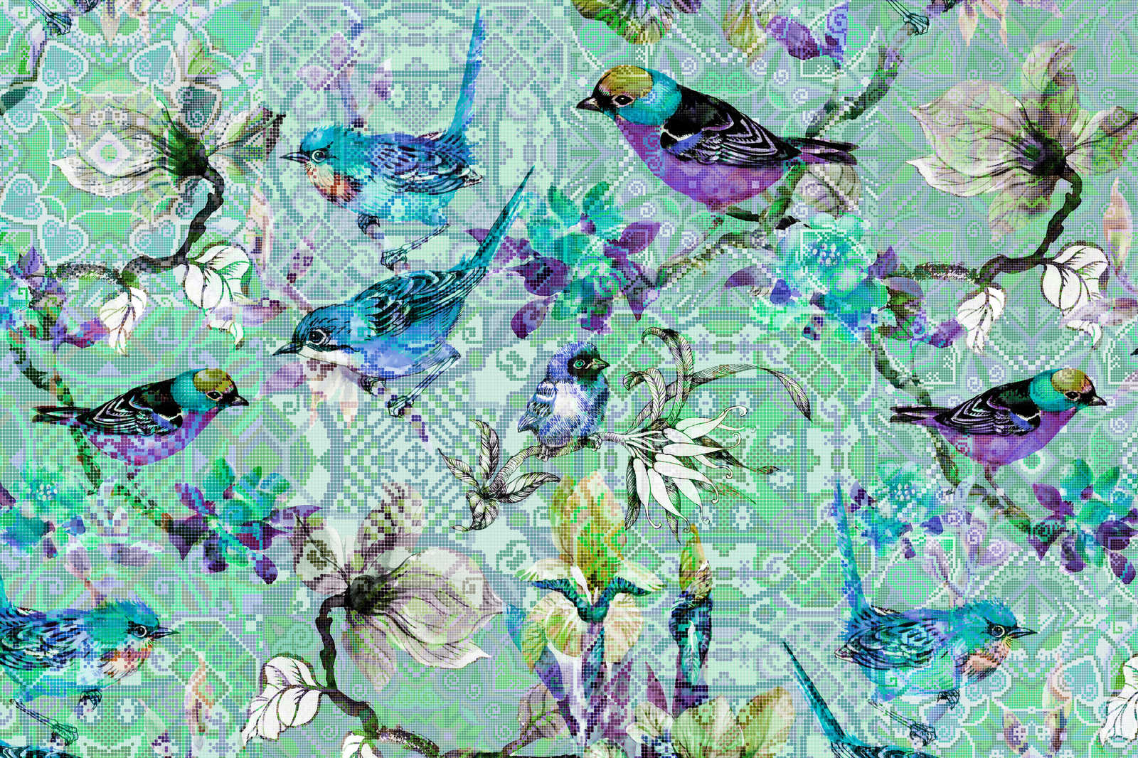             Quadro su tela con uccelli a mosaico | uccelli a mosaico 3 - 0,90 m x 0,60 m
        